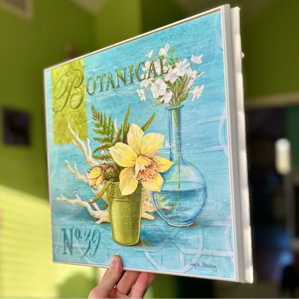 VTG Botanical Floral Blue & Yellow Cottagecore Farmhouse Wall Hanging Art Decor